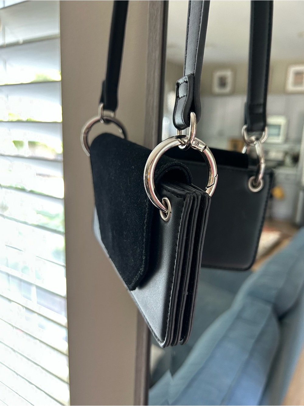 Urban Outfitters Black Suede-Front Crossbody Bag with Silver Hardware - Picture 2 of 8